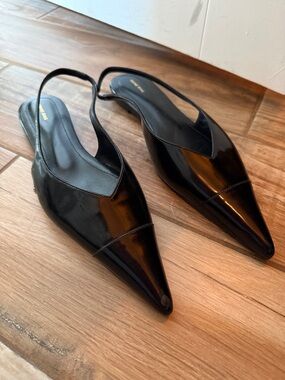 Anine Bing Black Patent Pointed Slingback Flats